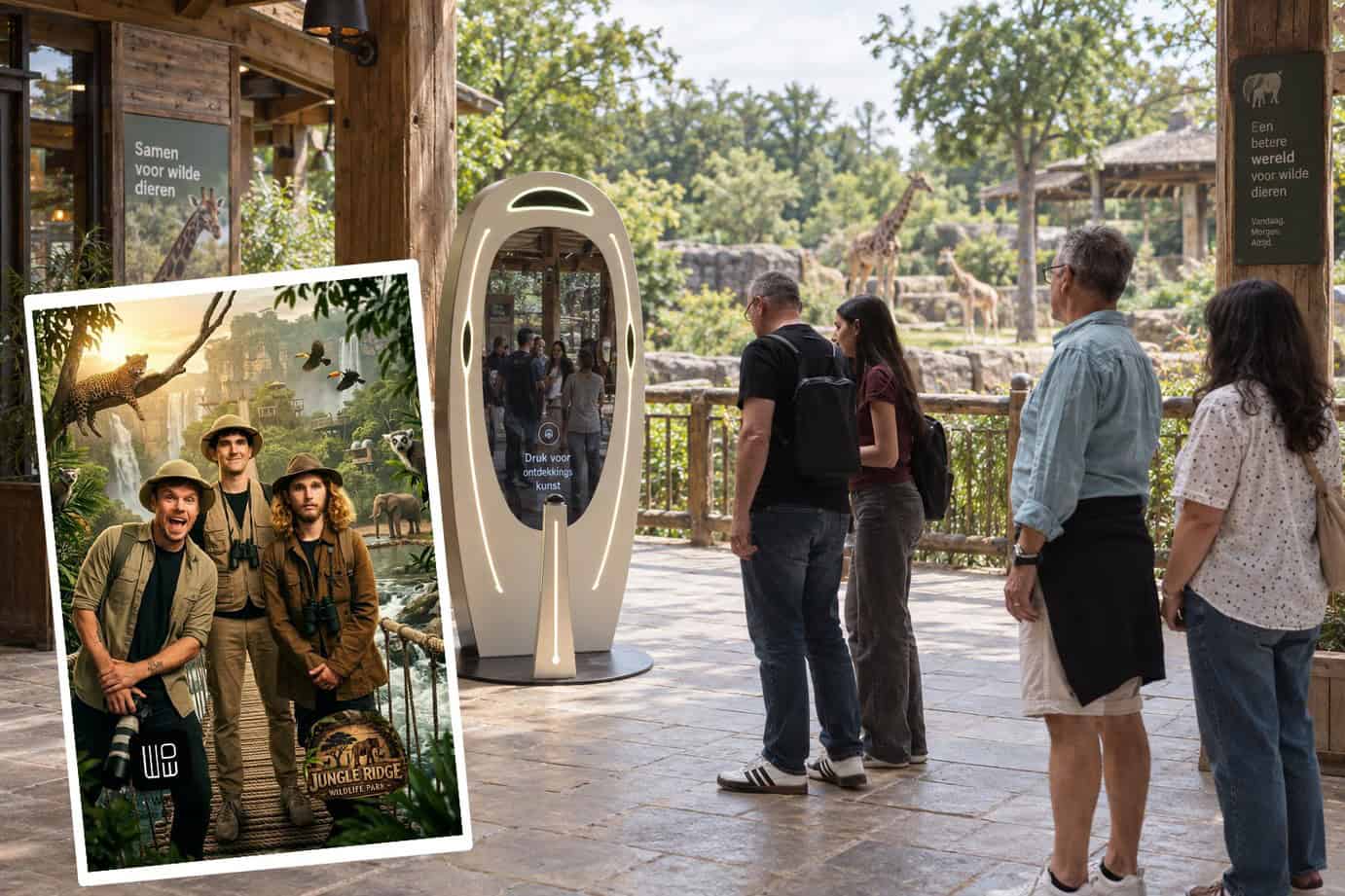 People using a magical AI photobooth in a Zoo